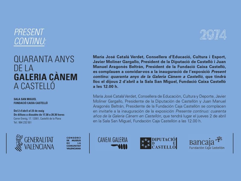 Invitation | Present Continu: Quaranta Anys de la Galería Cànem a Castelló